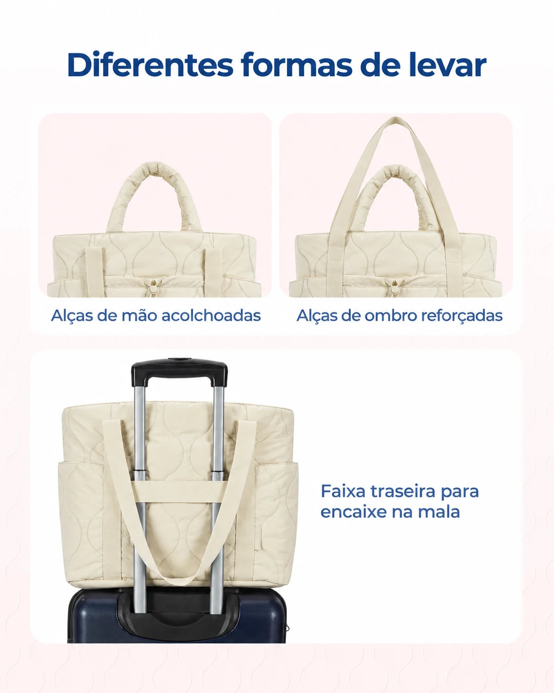 Alças e faixa para mala — bolsa boston puffer Bags Mart cor Bege