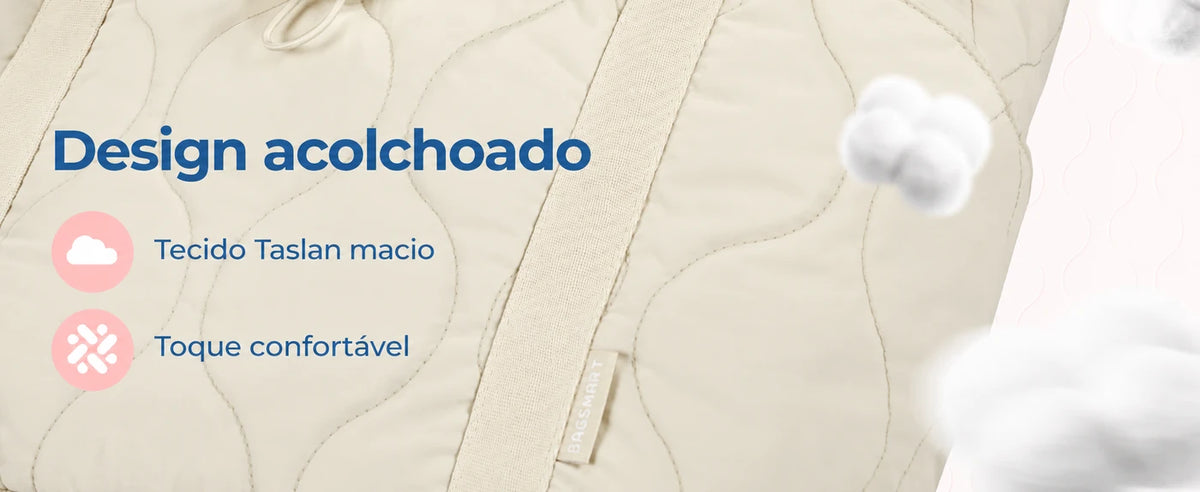 Tecido e costuras onduladas — bolsa boston puffer Bags Mart cor Bege