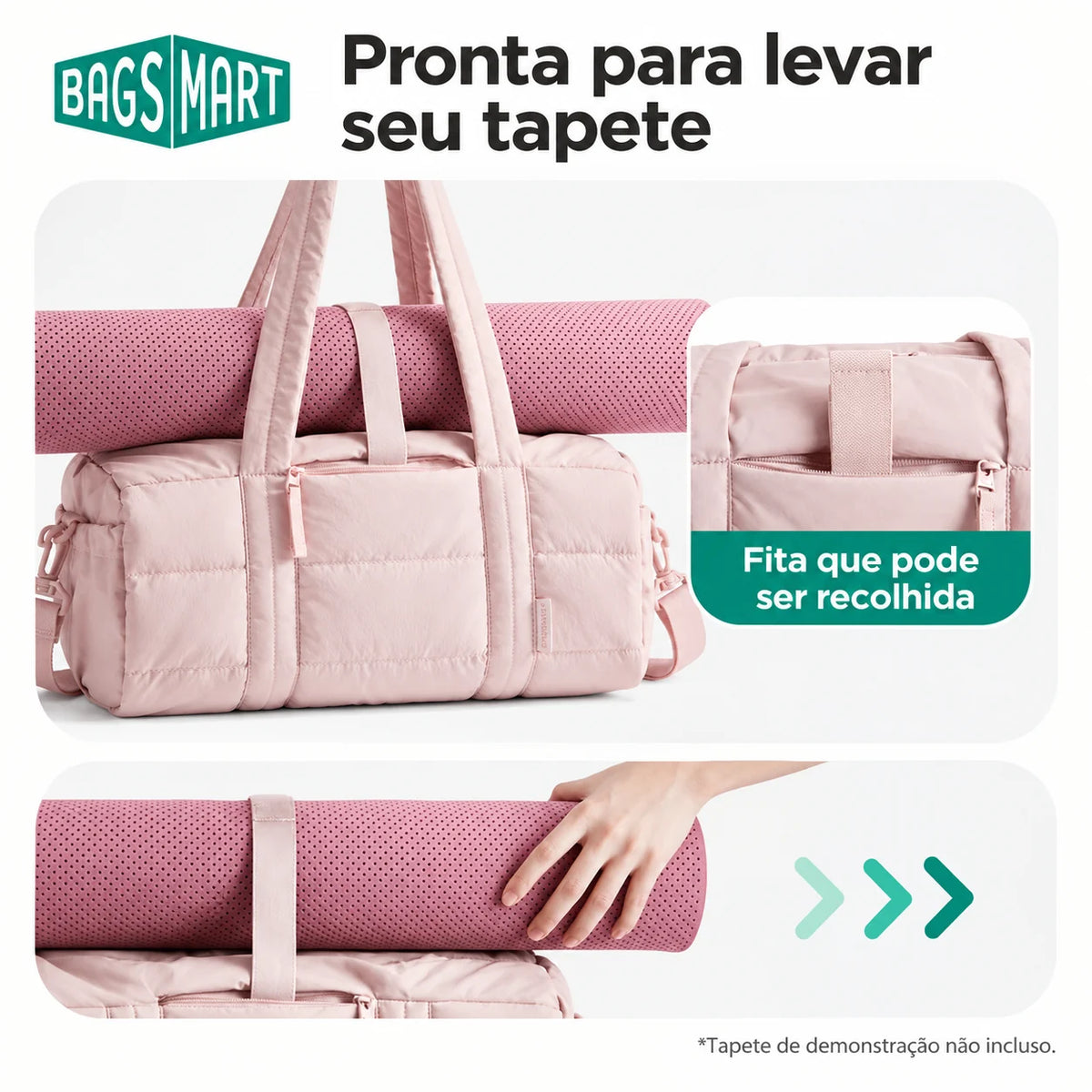 Fita para tapete — bolsa ginastica acolchoada 18l, cor Rosa