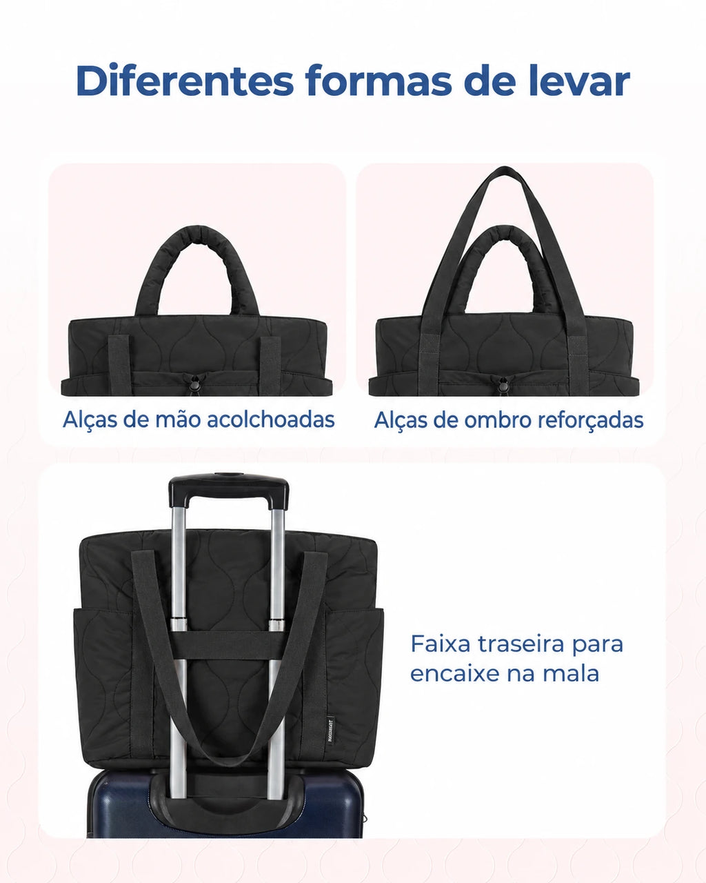 Alças e faixa para mala — bolsa boston puffer Bags Mart cor Preto