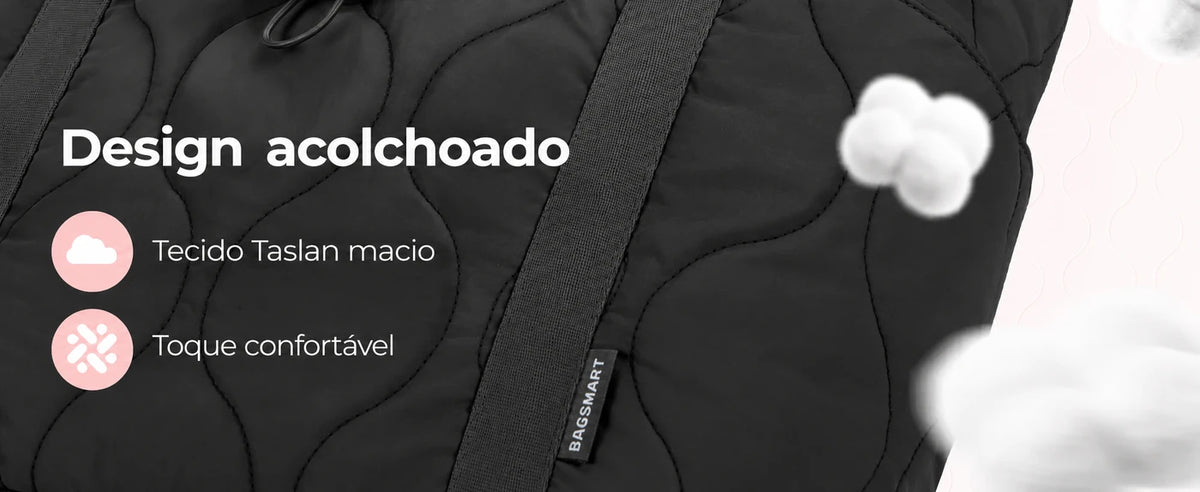 Tecido e costuras onduladas — bolsa boston puffer Bags Mart cor Preto