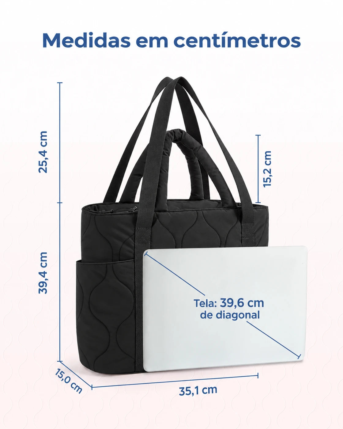 Dimensões em centímetros — bolsa boston puffer Bags Mart cor Preto