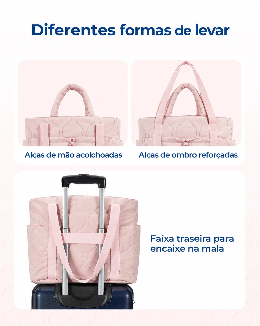 Alças e faixa para mala — bolsa boston puffer Bags Mart cor Rosa