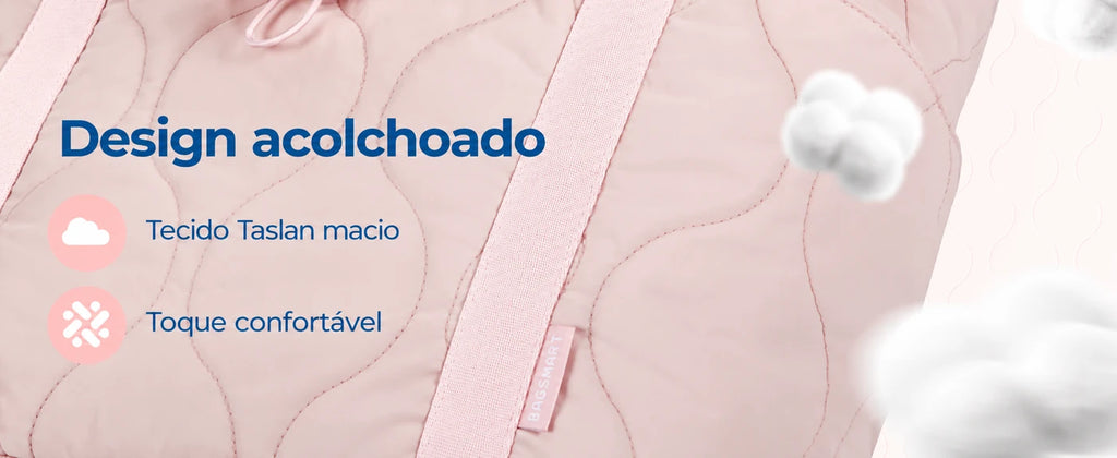 Tecido e costuras onduladas — bolsa boston puffer Bags Mart cor Rosa