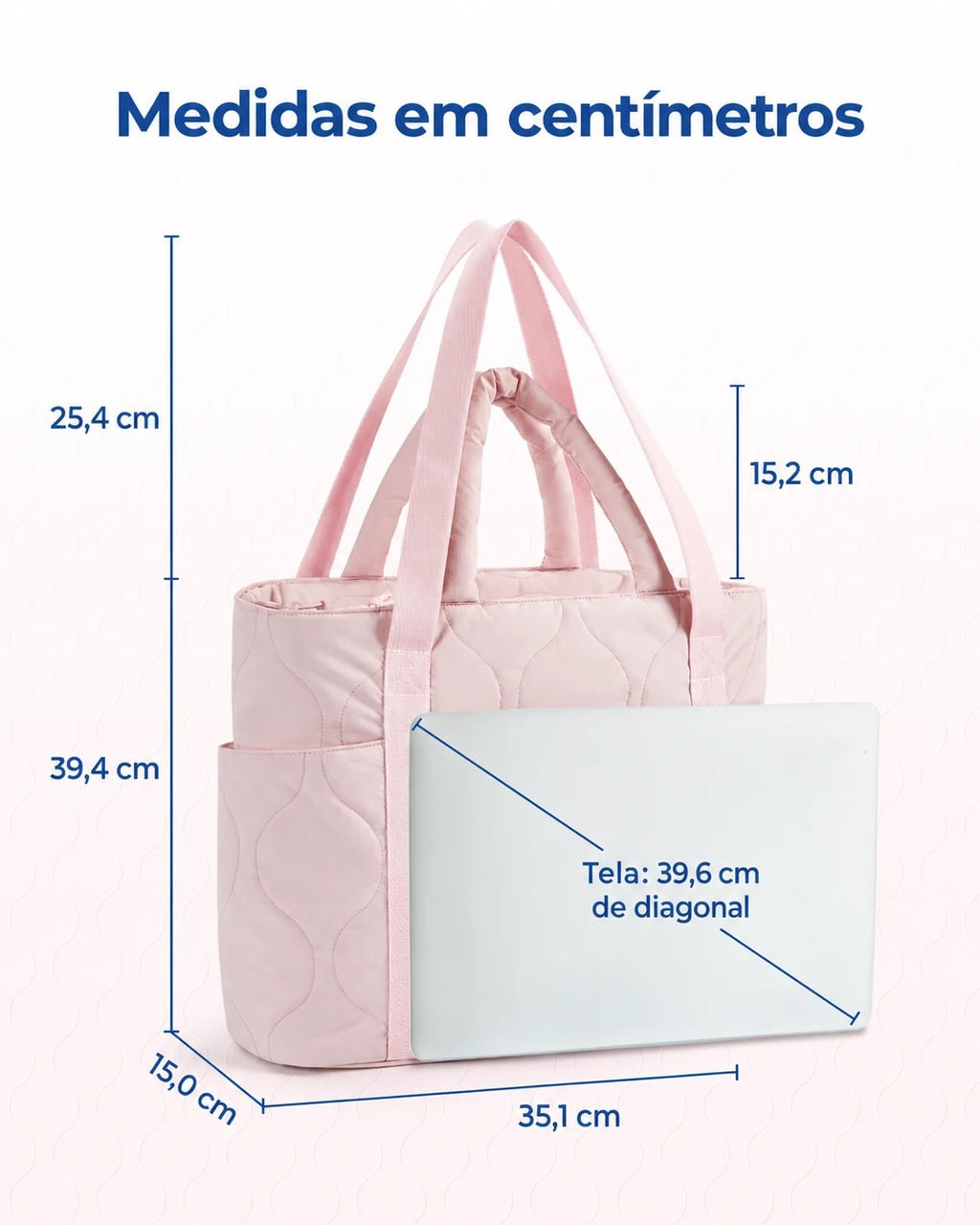 Dimensões em centímetros — bolsa boston puffer Bags Mart cor Rosa