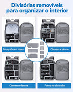 Interior e divisórias removíveis — mochila camera 2 em 1 Bags Mart cor Cinza