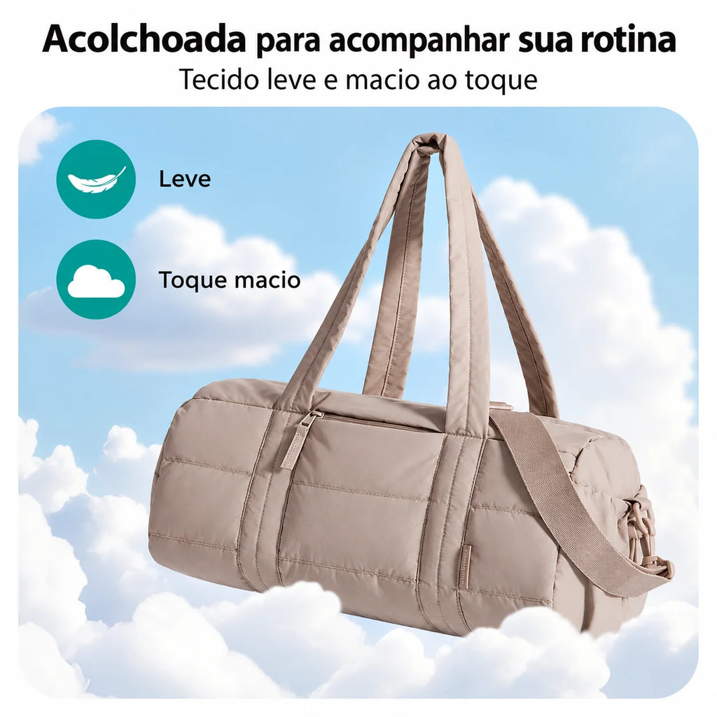 Tecido e acabamento — bolsa ginastica acolchoada 18l, cor Camel