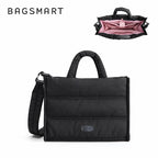 Produto em destaque e vista do interior — bolsa acolchoada Bags Mart cor Preto, tamanho M