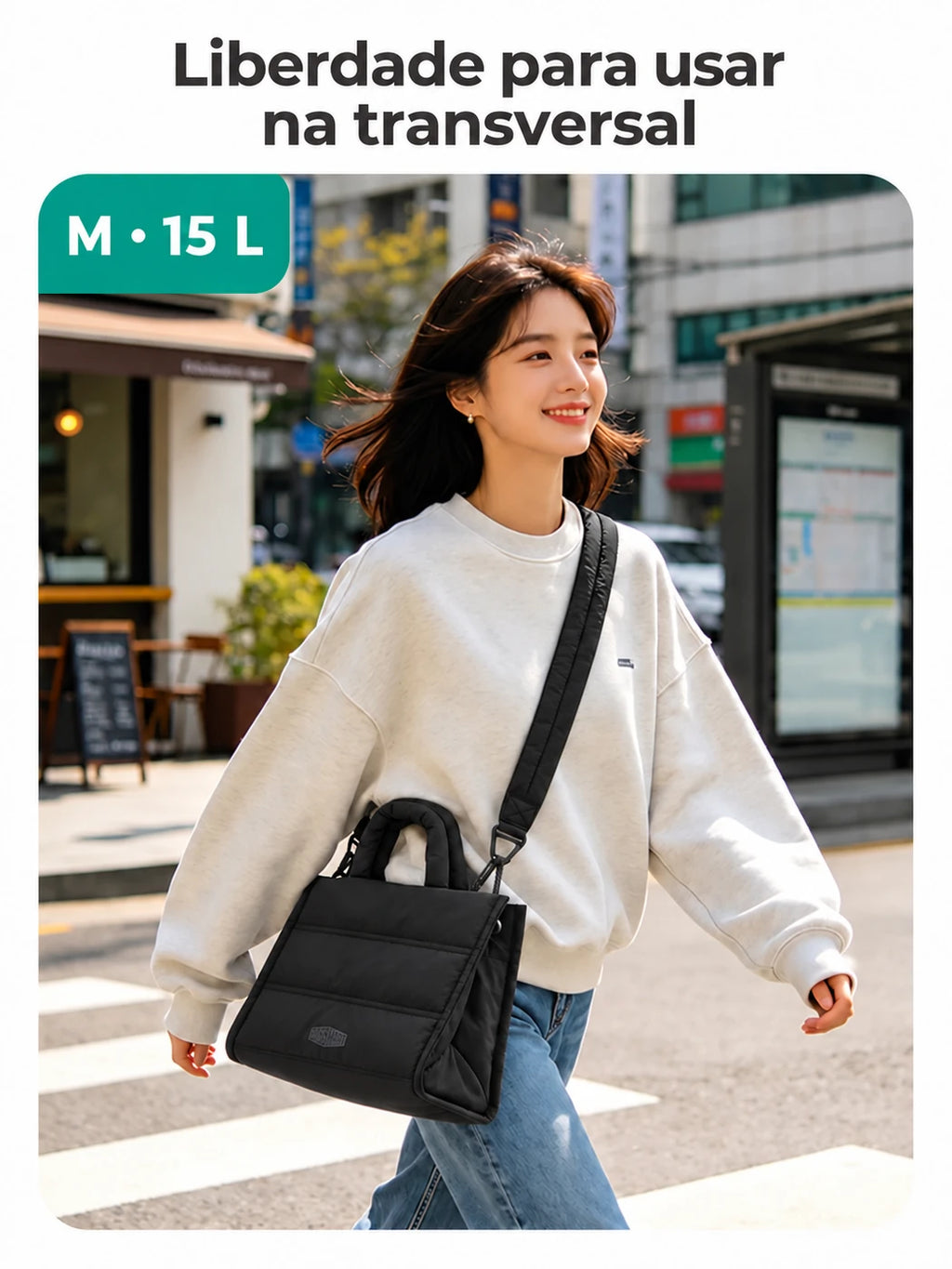 Bolsa em uso — bolsa acolchoada Bags Mart cor Preto, tamanho M