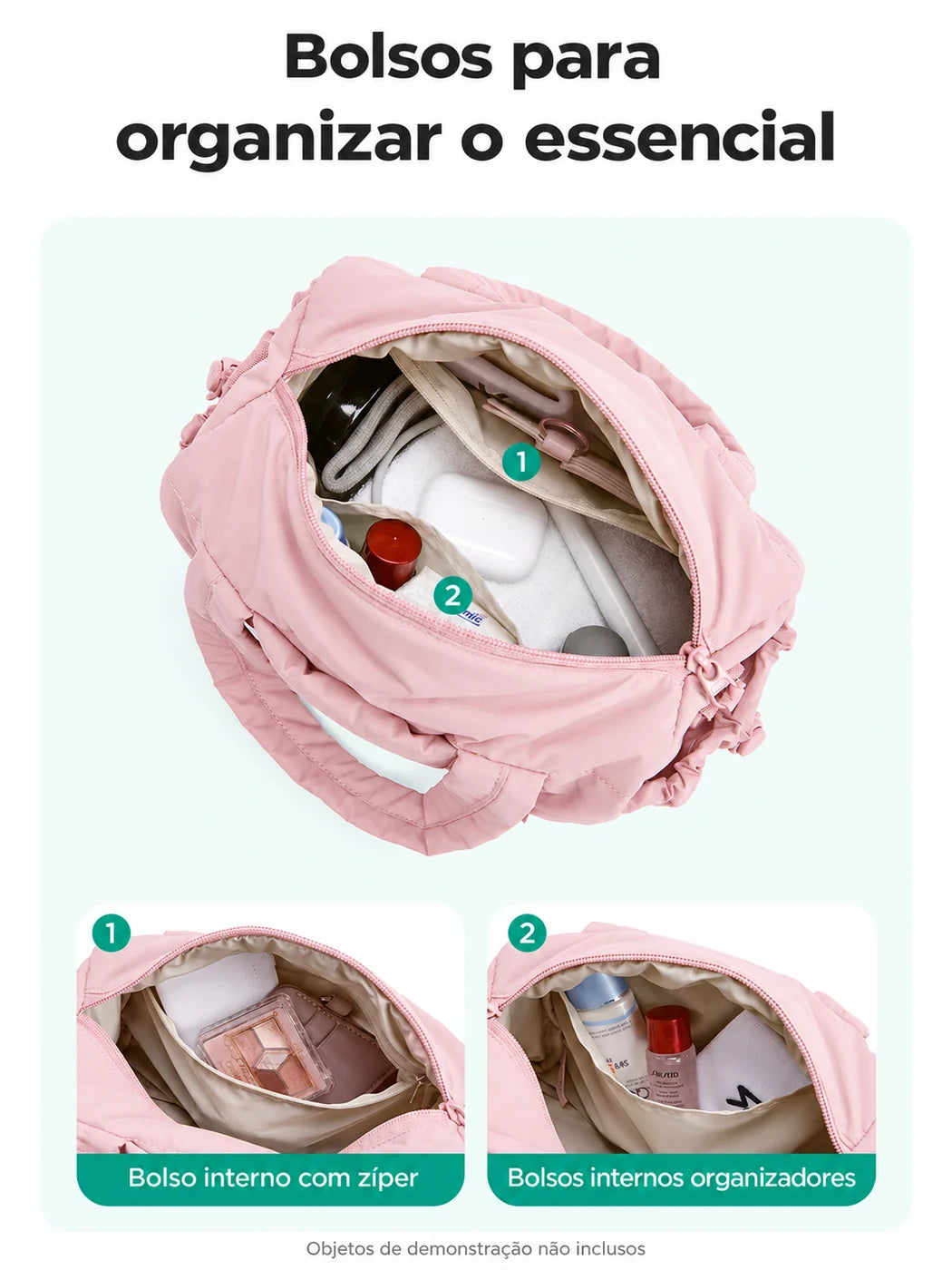 Interior com bolso de zíper e bolsos organizadores — bolsa transversal acolchoada Mini5L, cor Rosa