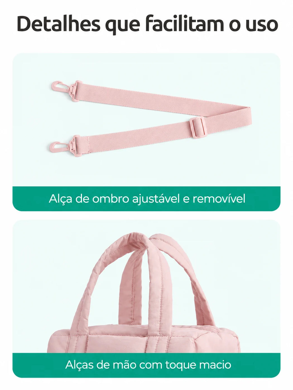 Alças de mão e alça de ombro ajustável — bolsa transversal acolchoada Mini5L, cor Rosa