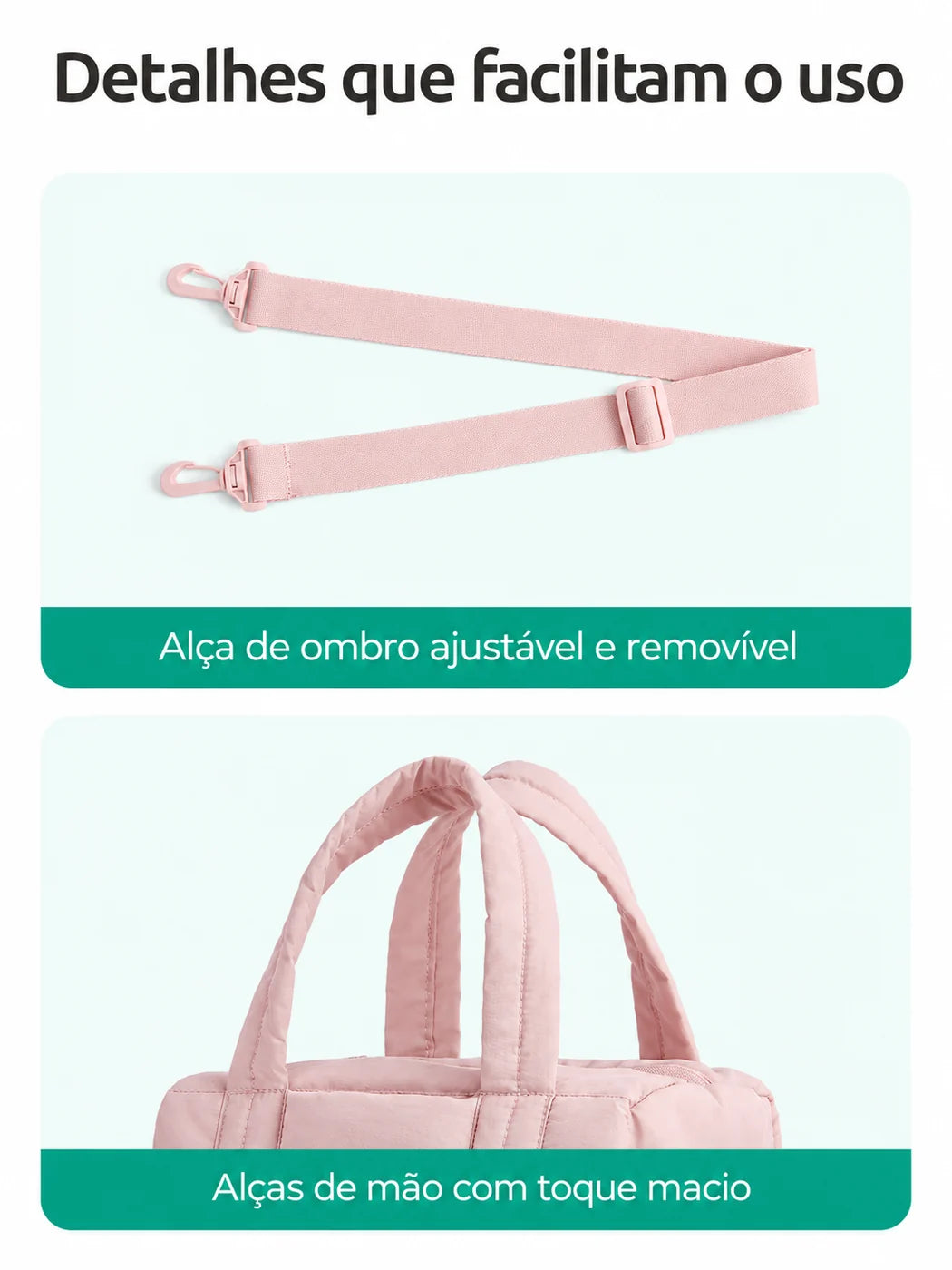 Alças de mão e alça de ombro ajustável — bolsa transversal acolchoada Mini5L, cor Rosa