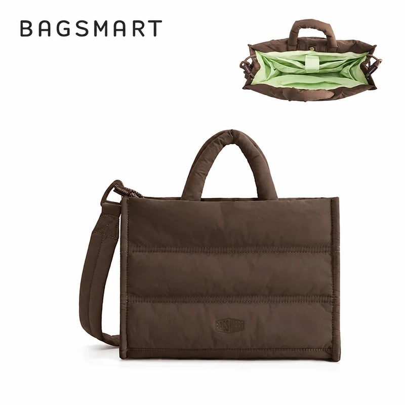 Produto em destaque e vista do interior — bolsa acolchoada Bags Mart cor Marrom, tamanho M