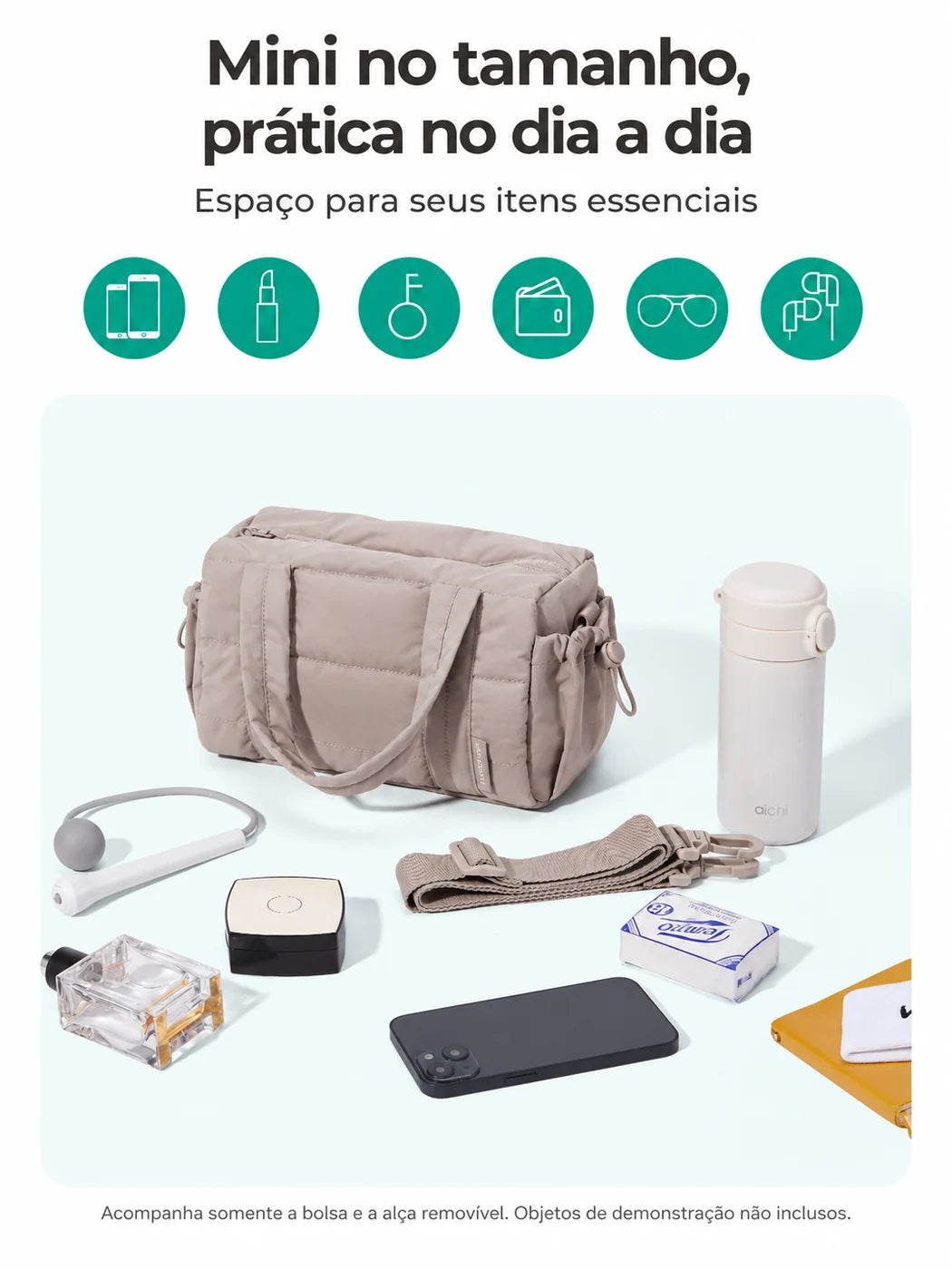 Organização para itens essenciais — bolsa transversal acolchoada Mini5L, cor Camel