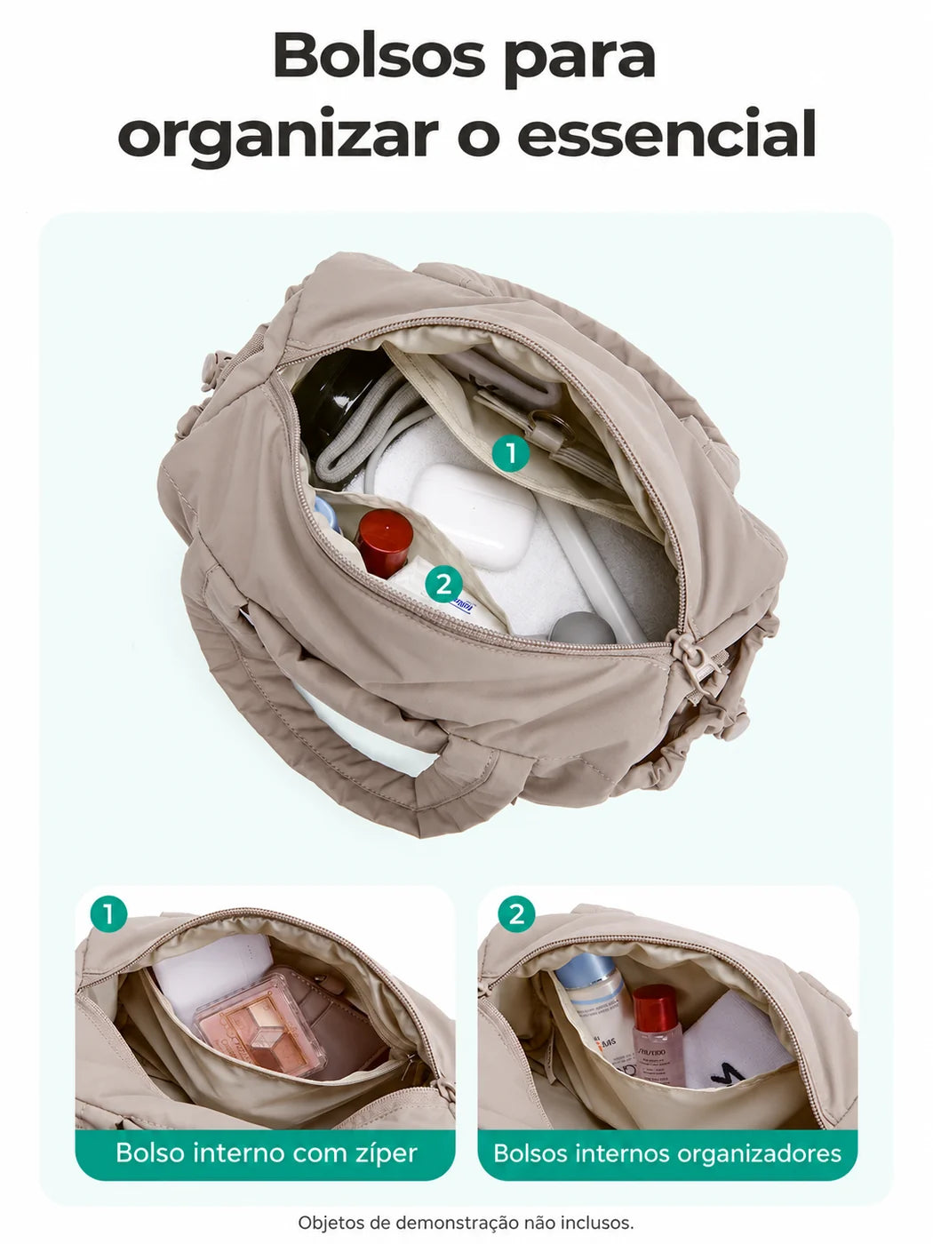 Interior com bolso de zíper e bolsos organizadores — bolsa transversal acolchoada Mini5L, cor Camel