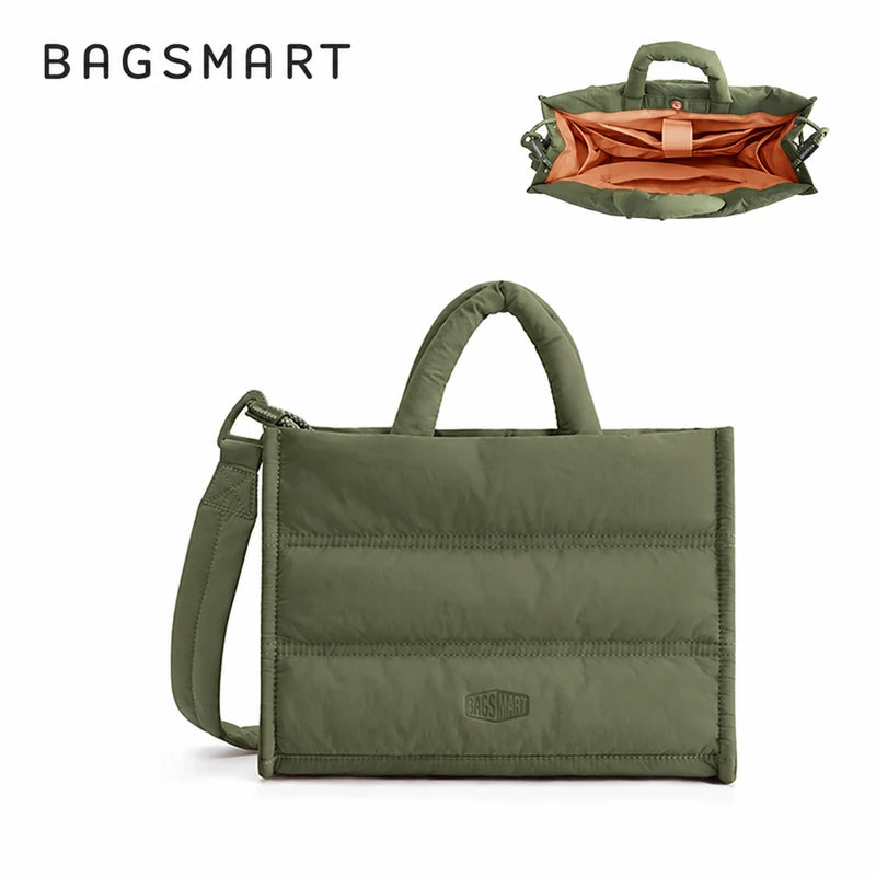 Produto em destaque e vista do interior — bolsa acolchoada Bags Mart cor Verde, tamanho M