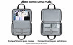 Abertura e organização interna — bolsa de viagem com compartimento para notebook, cor Preto