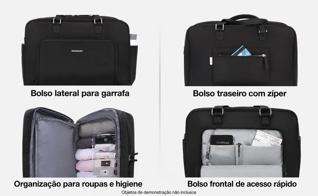 Bolsos e organização — bolsa de viagem com compartimento para notebook, cor Preto