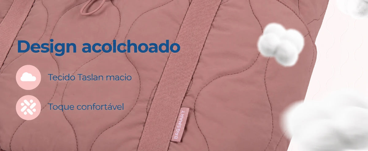 Tecido Taslan e costuras onduladas — bolsa Boston puffer Bags Mart cor Rosa Escuro