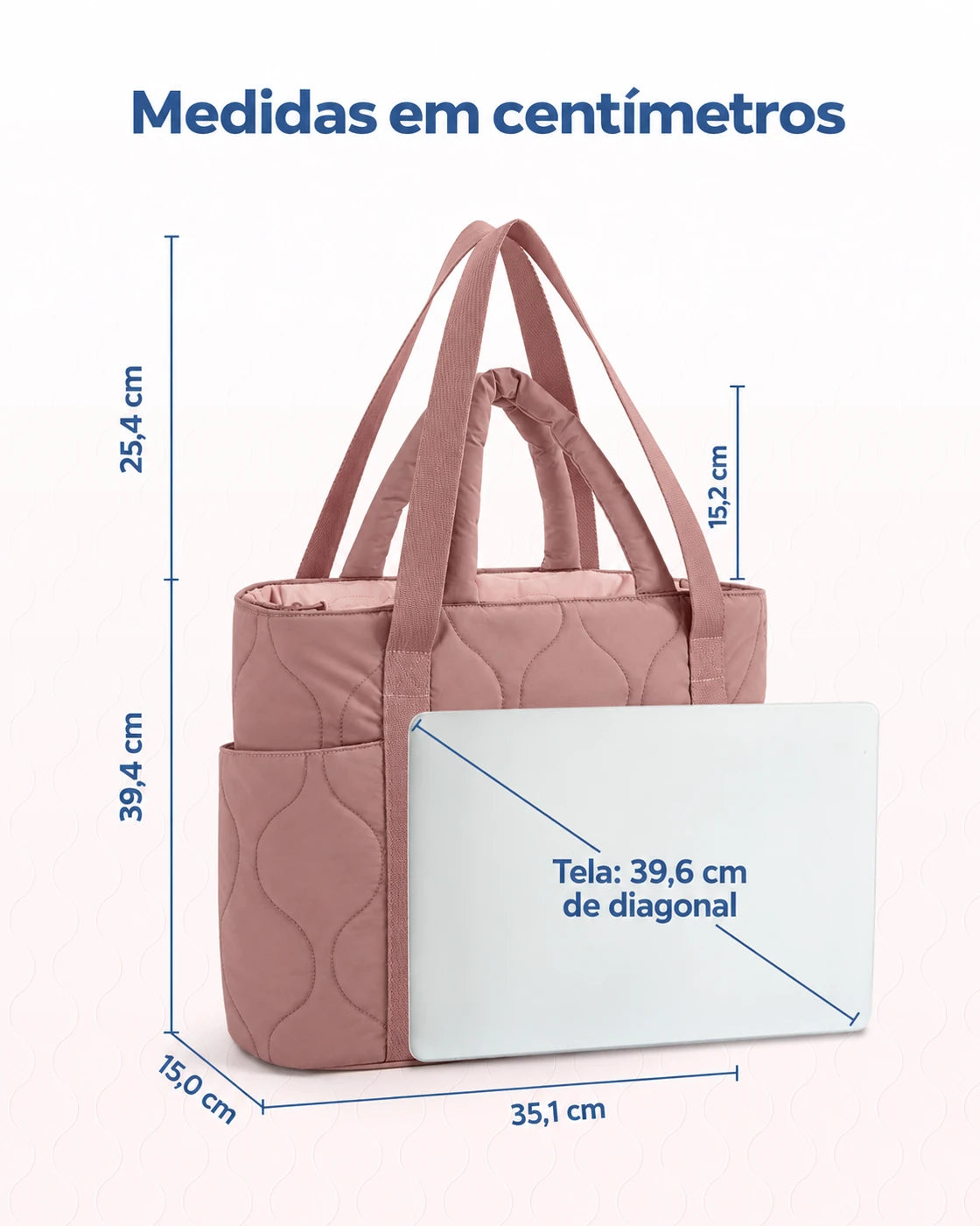 Dimensões em centímetros — bolsa Boston puffer Bags Mart cor Rosa Escuro
