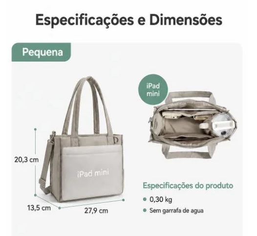 Bolsa Tote Boxy Pequena - especificações e dimensões em cm, cor bege