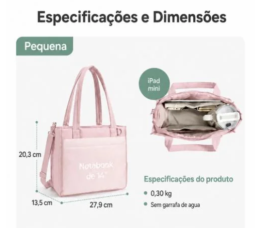 Bolsa Tote Boxy Pequena - especificações e dimensões em cm, cor rosa