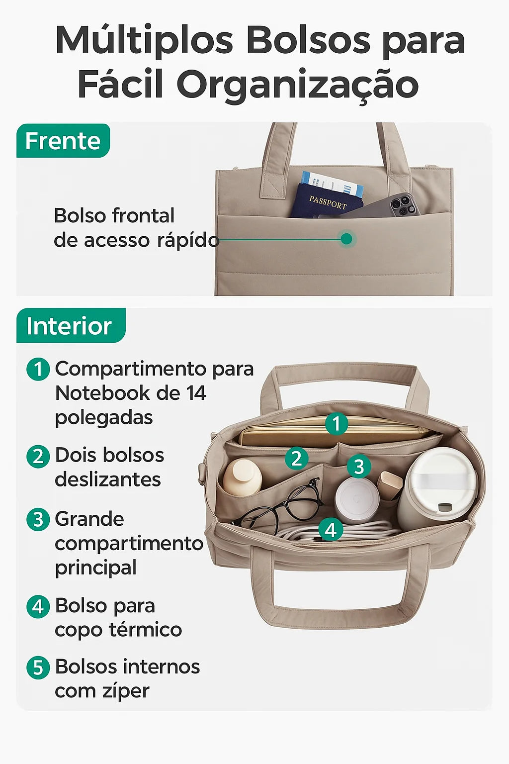 Bolsa Tote Boxy - múltiplos bolsos