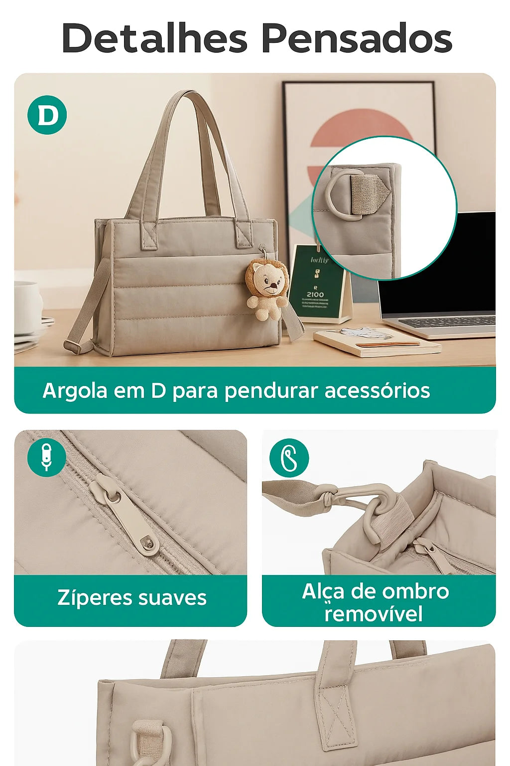 Bolsa Tote Boxy - detalhes pensados