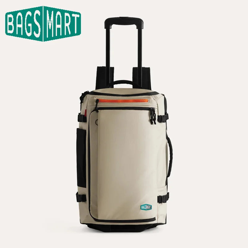 Mochila de Viagem com Rodas 43L Grande Capacidade Bags Mart Cor Bege