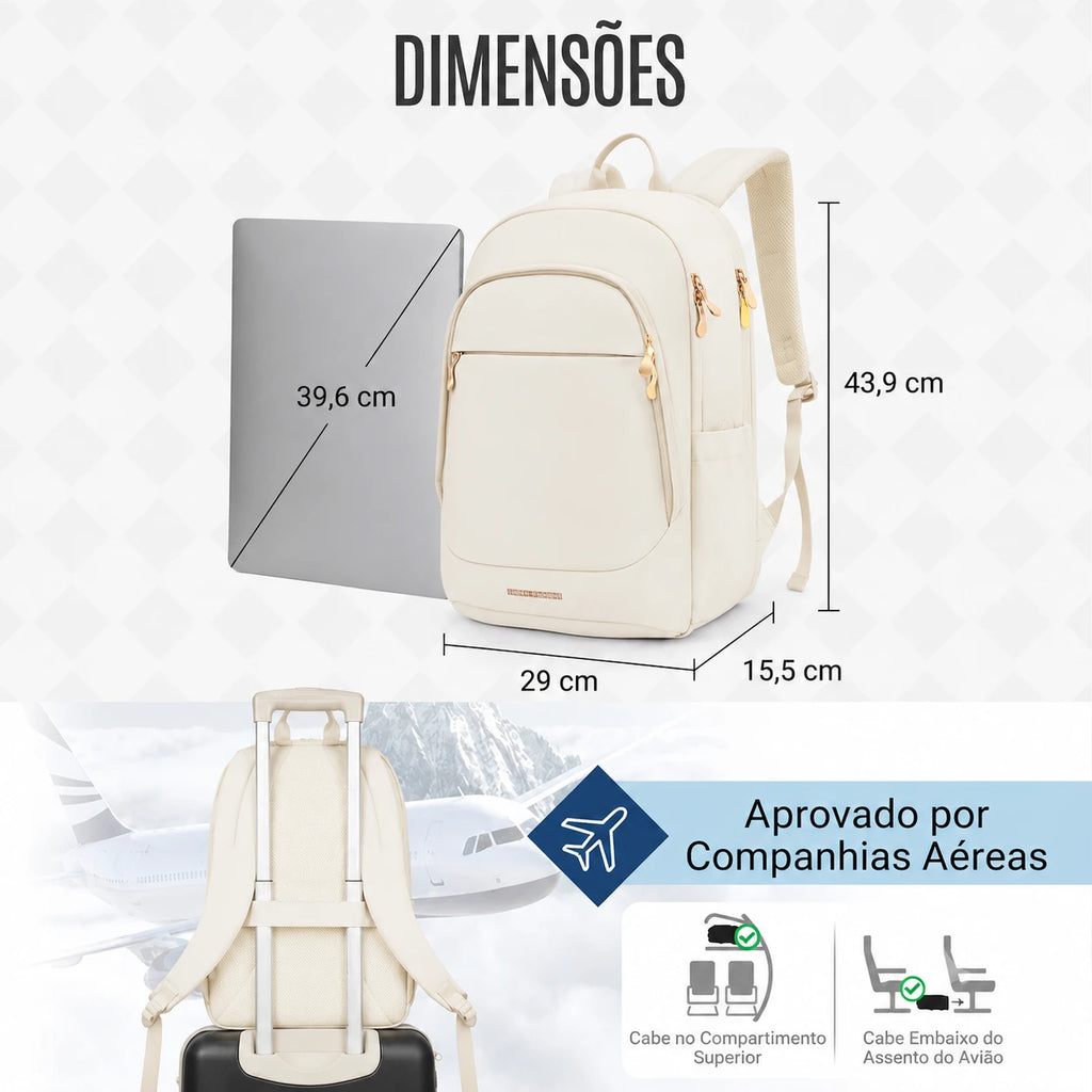 Mochila de Viagem Antifurto Bags Mart Bege - Dimensoes (39,6 x 43,9 x 29 x 15,5 cm)