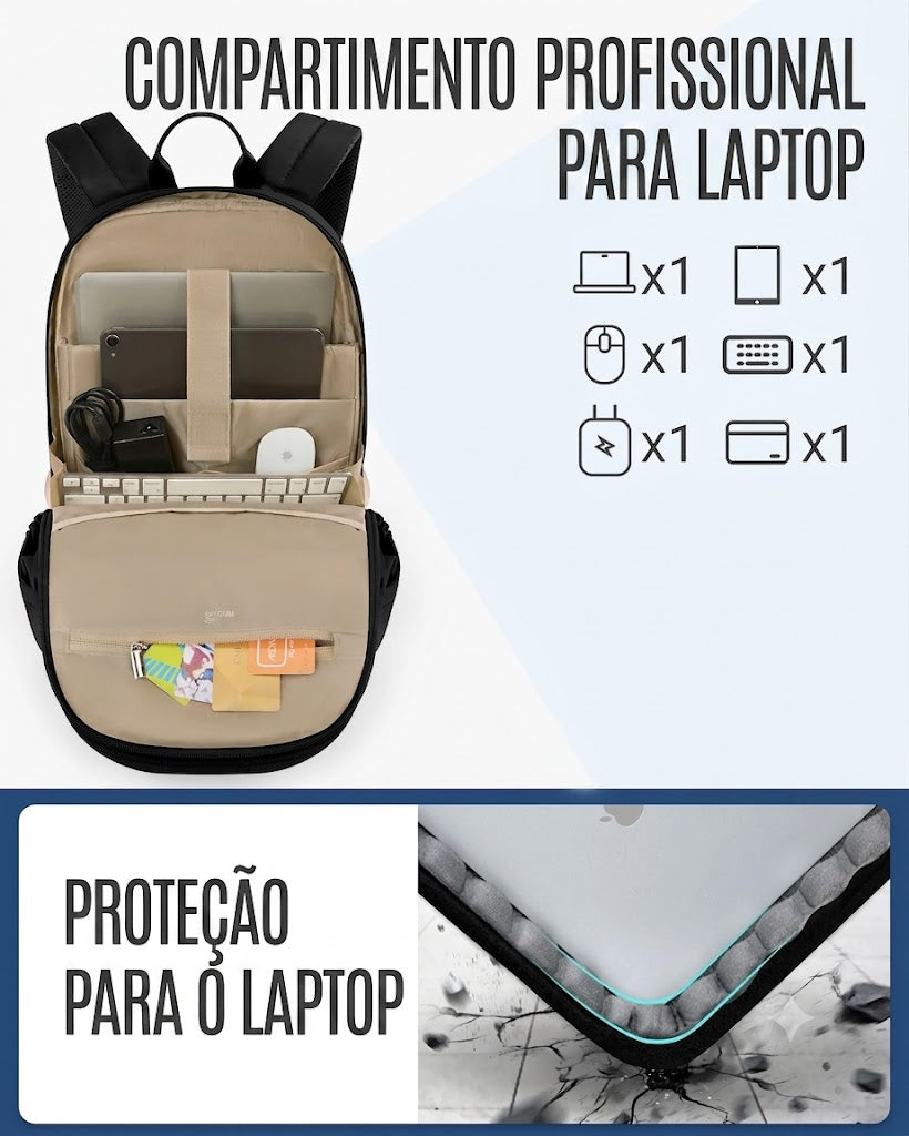 Mochila de Viagem Antifurto Bags Mart - Compartimento Profissional para Laptop