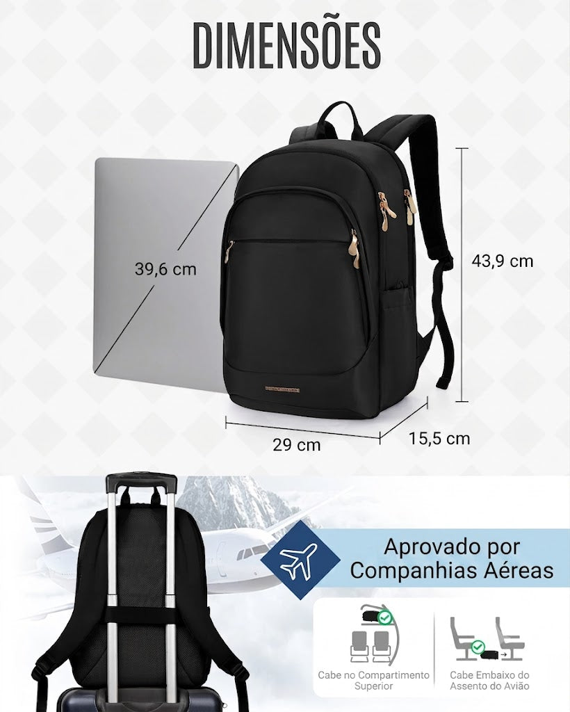 Mochila de Viagem Antifurto Bags Mart Preto - Dimensões