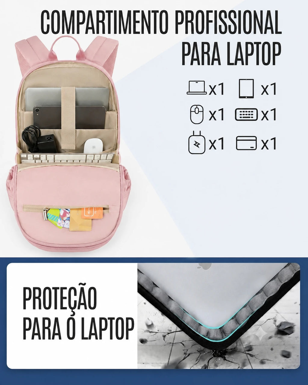 Mochila de Viagem Antifurto Bags Mart Rosa - Compartimento Profissional para Laptop