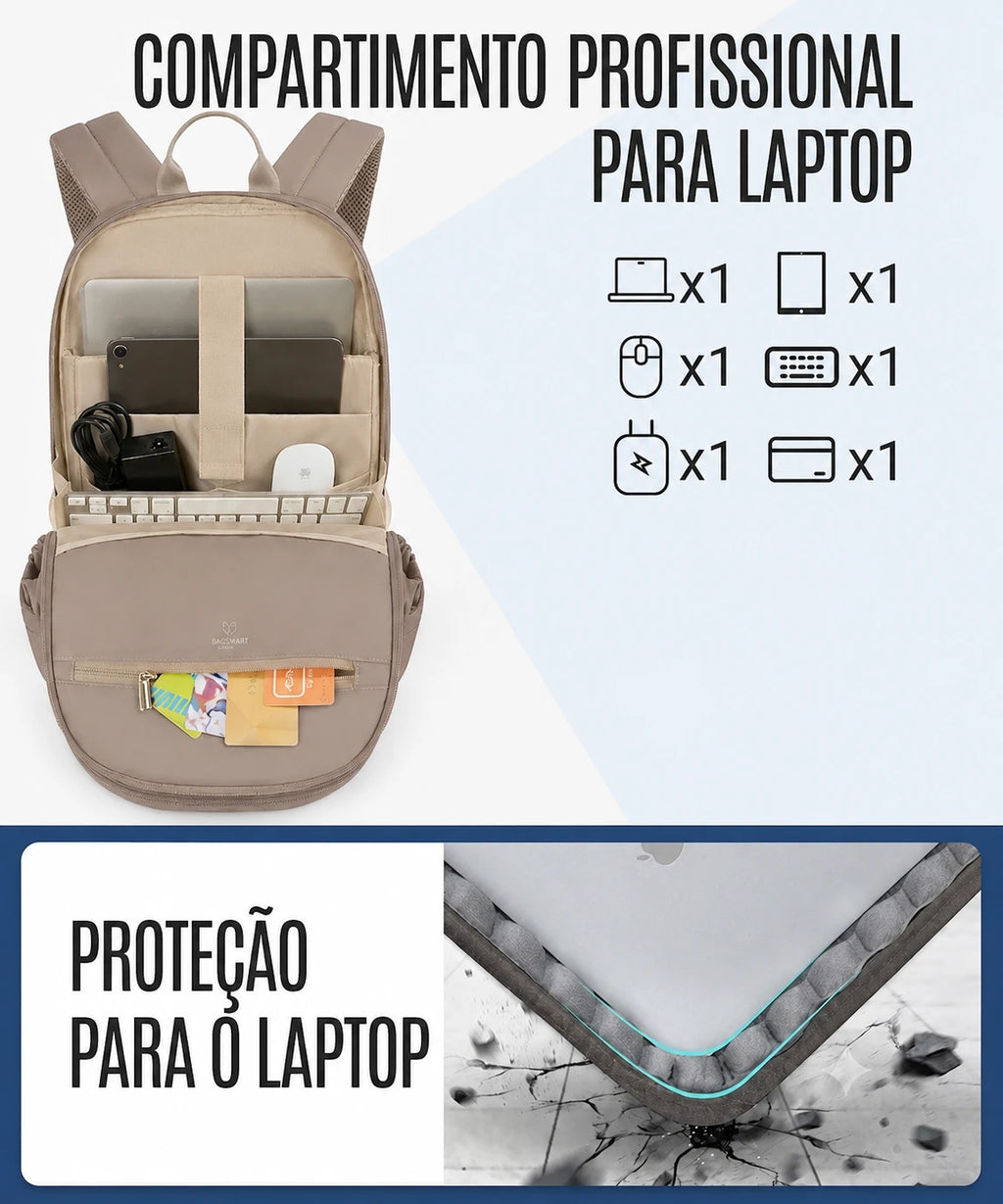 Mochila de Viagem Antifurto Bags Mart Marrom - Compartimento Profissional para Laptop