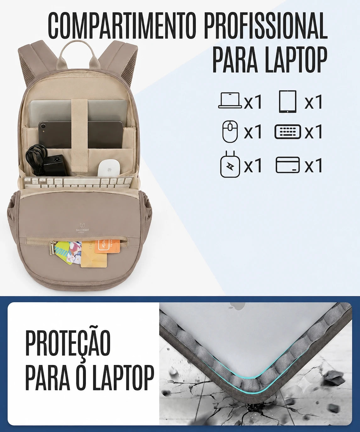 Mochila de Viagem Antifurto Bags Mart Marrom - Compartimento Profissional para Laptop