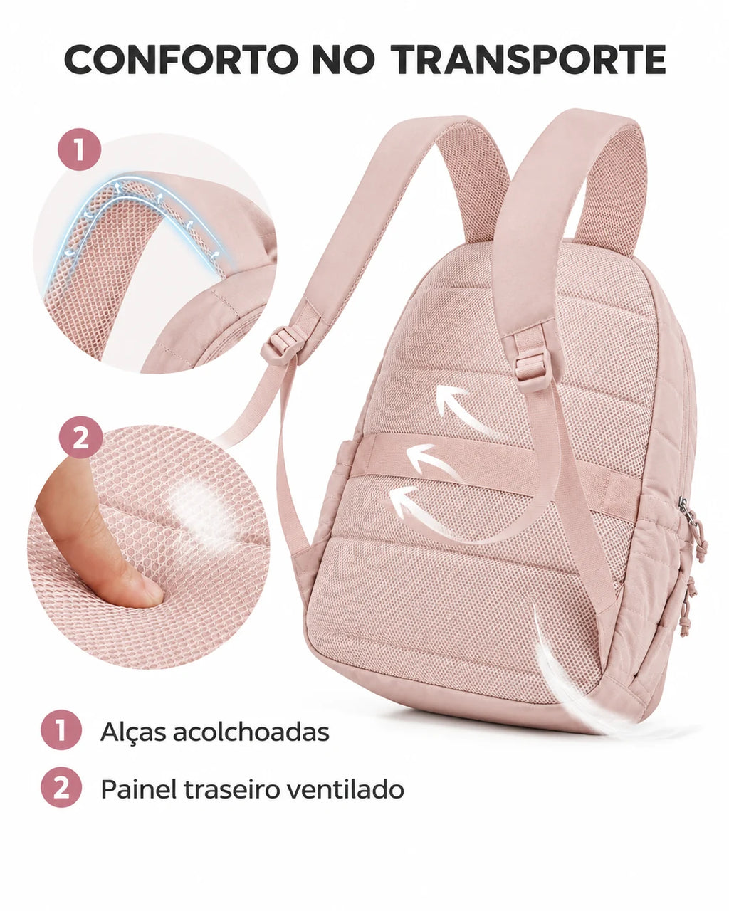 Painel traseiro e alças acolchoadas da mochila casual acolchoada Bags Mart cor Rosa