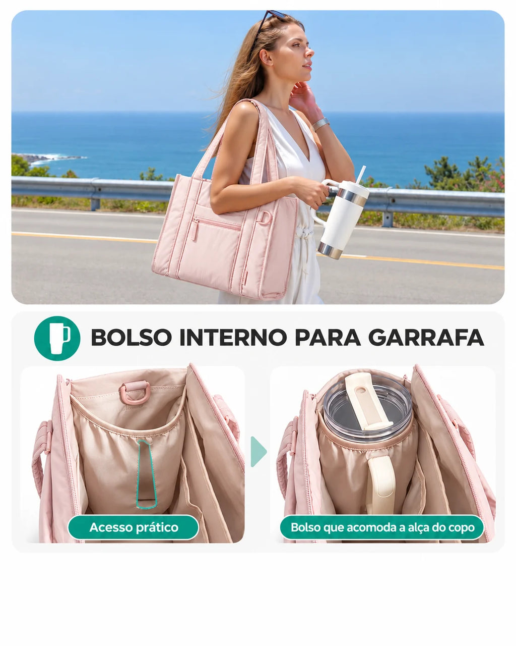 Bolso interno para garrafa da tote transversal Bags Mart cor Rosa