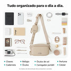 Pochete Transversal Esportiva com Bolsinha Bags Mart Cor Bege — organização dos itens