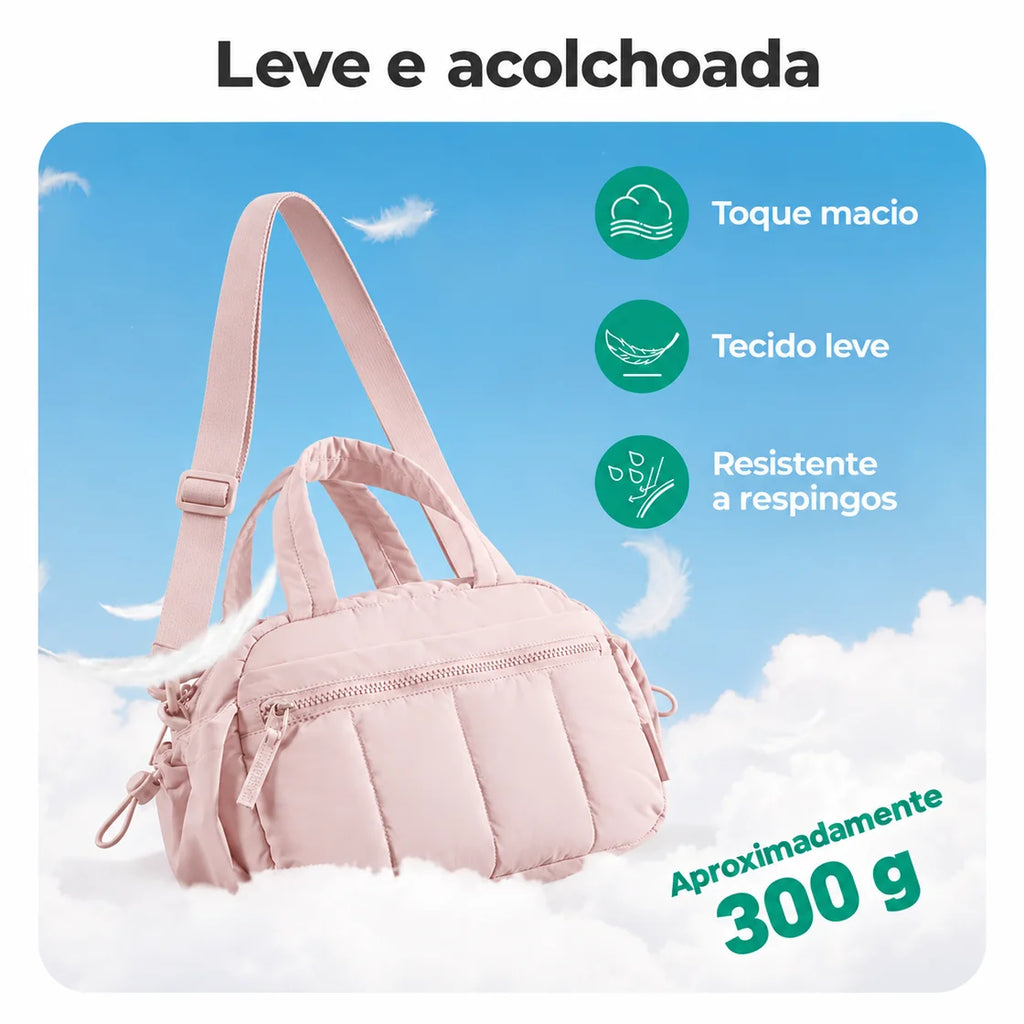 Bolsa de Ombro Feminina Casual Acolchoada Bags Mart Cor Rosa — alças, zíperes e acabamentos