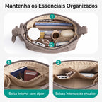 Bolsa de Ombro Feminina com Laço Bags Mart Cor Cáqui — interior e bolsos