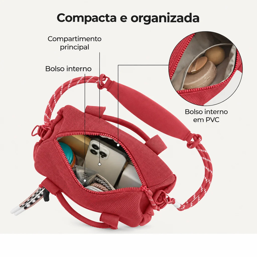 Bolsa Boston Mini 5,5 L Bags Mart Cor Vermelha — interior e compartimentos