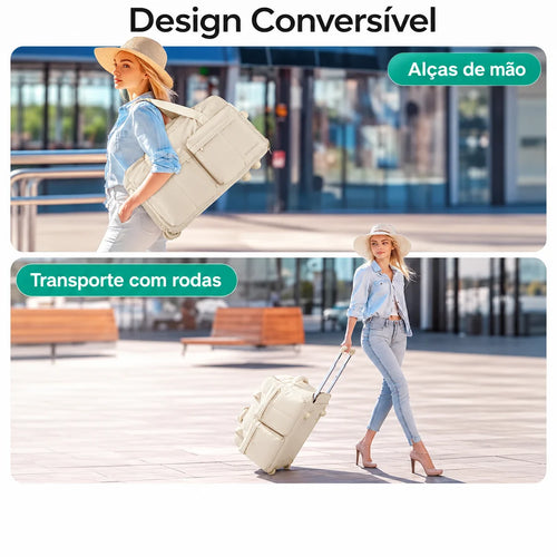 Bolsa Boston com Rodas Bags Mart Cor Bege — produto em uso