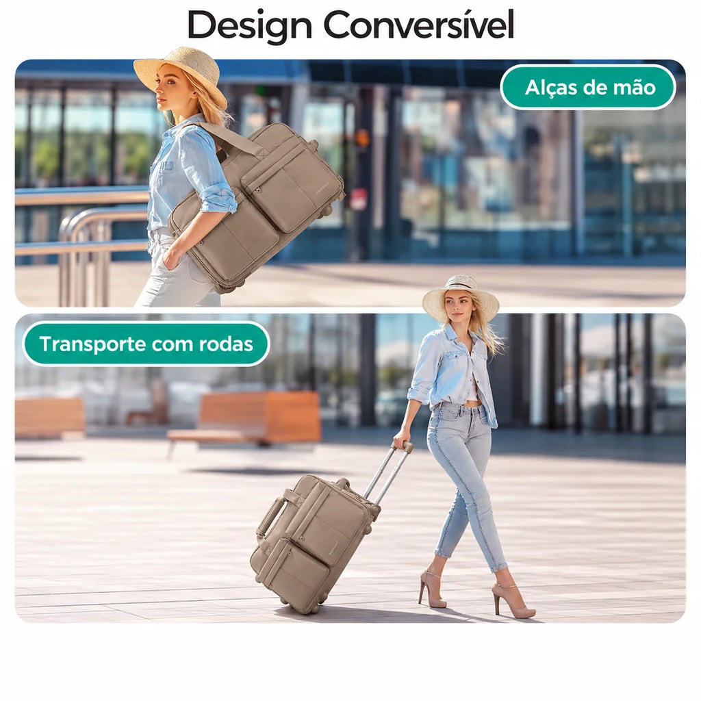 Bolsa Boston com Rodas Bags Mart Cor Cáqui — produto em uso