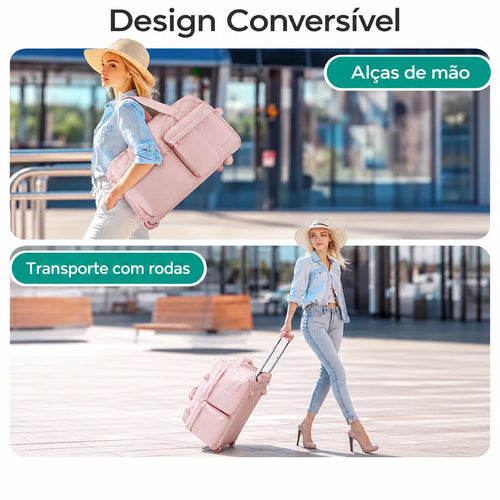 Bolsa Boston com Rodas Bags Mart Cor Rosa — produto em uso
