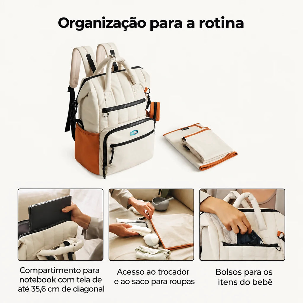 Mochila de Fraldas 25 L com Trocador Bags Mart Cor Laranja — material, bolsos e acabamentos