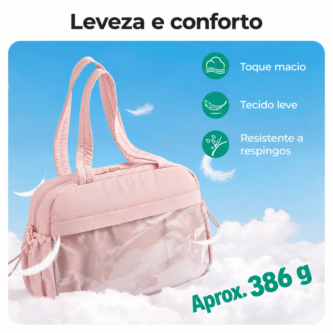 Bolsa Duffel Transversal Feminina Casual Bags Mart Cor Rosa — tecido e peso aproximado