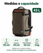 Mochila de Viagem com Rodas 43 L Bags Mart Cor Café — medidas em centímetros e capacidade