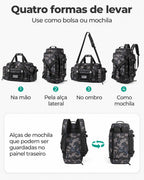 Mochila Tática Masculina 33 L com Compartimento para Sapatos Bags Mart Cor Camuflado Floresta — quatro formas de transporte