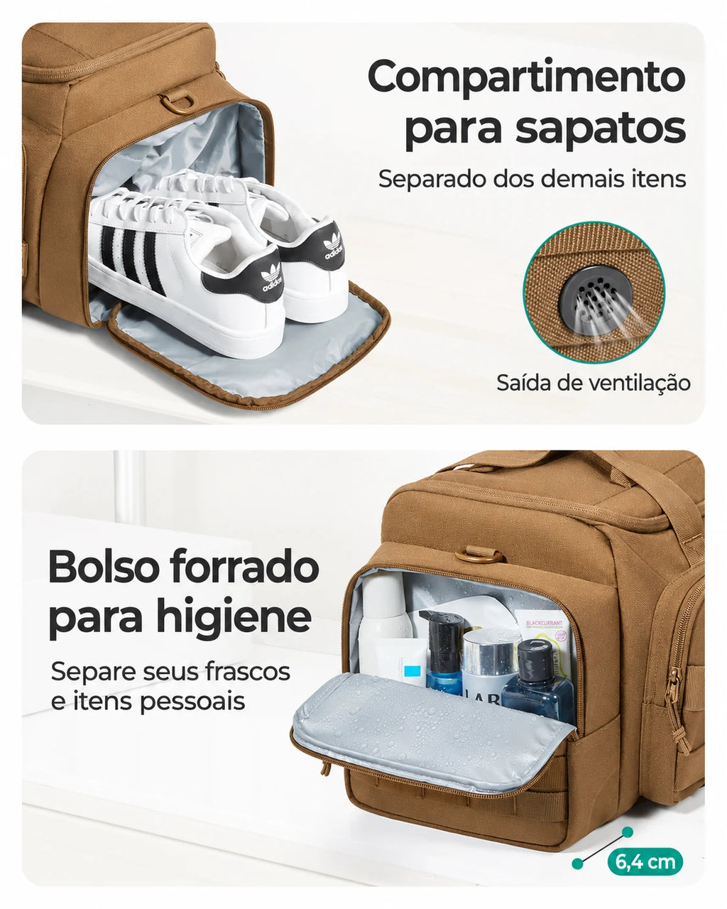Mochila Tática Masculina 33 L com Compartimento para Sapatos Bags Mart Cor Cáqui — compartimentos para sapatos e higiene