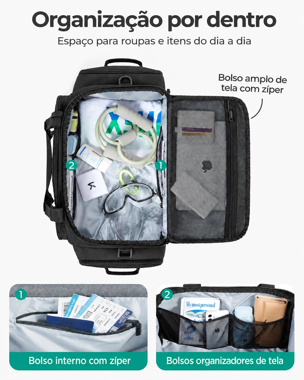 Mochila Tática Masculina 33 L com Compartimento para Sapatos Bags Mart Cor Preto — interior e bolsos organizadores
